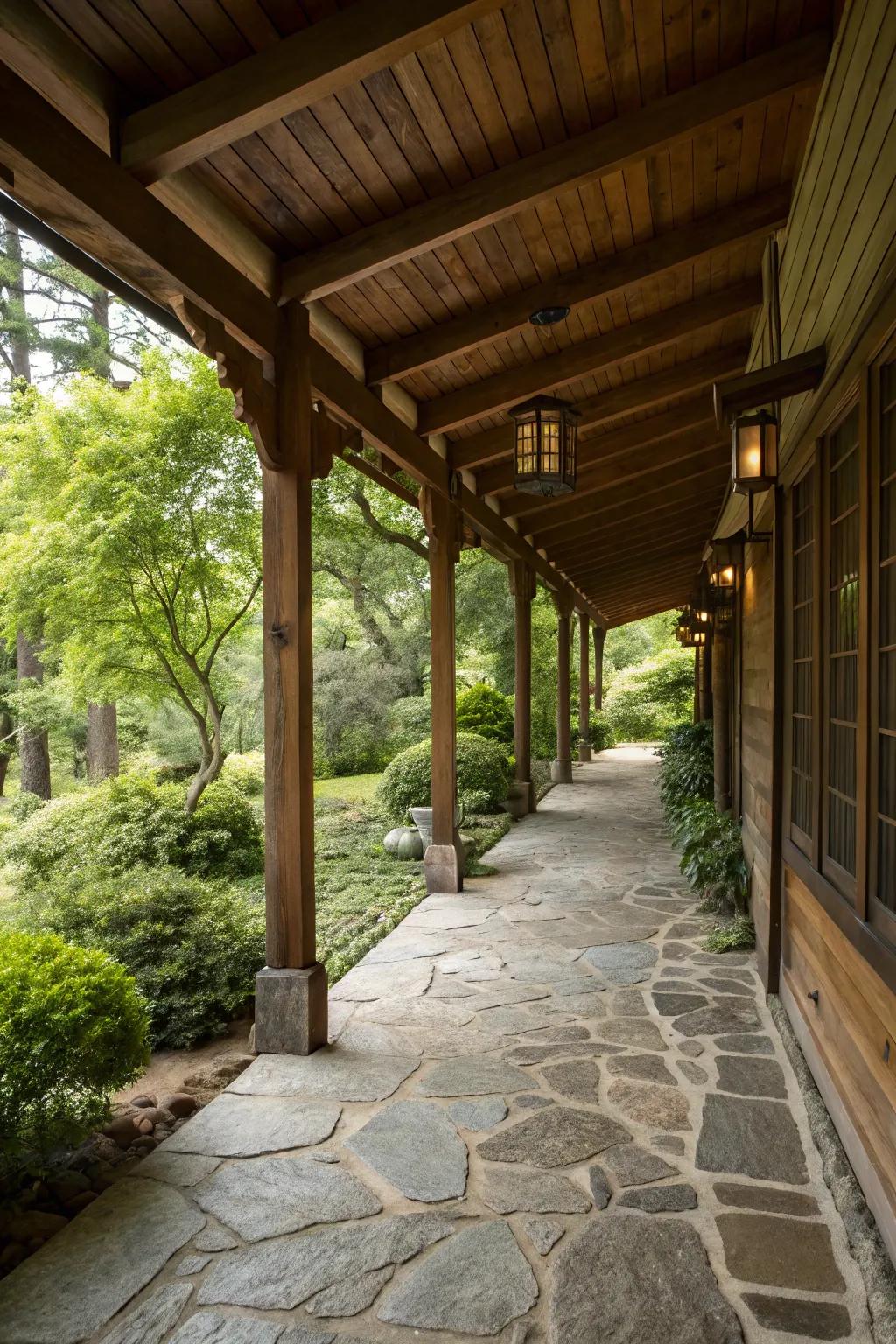 Natural materials such as wood and stone bring warmth and texture.
