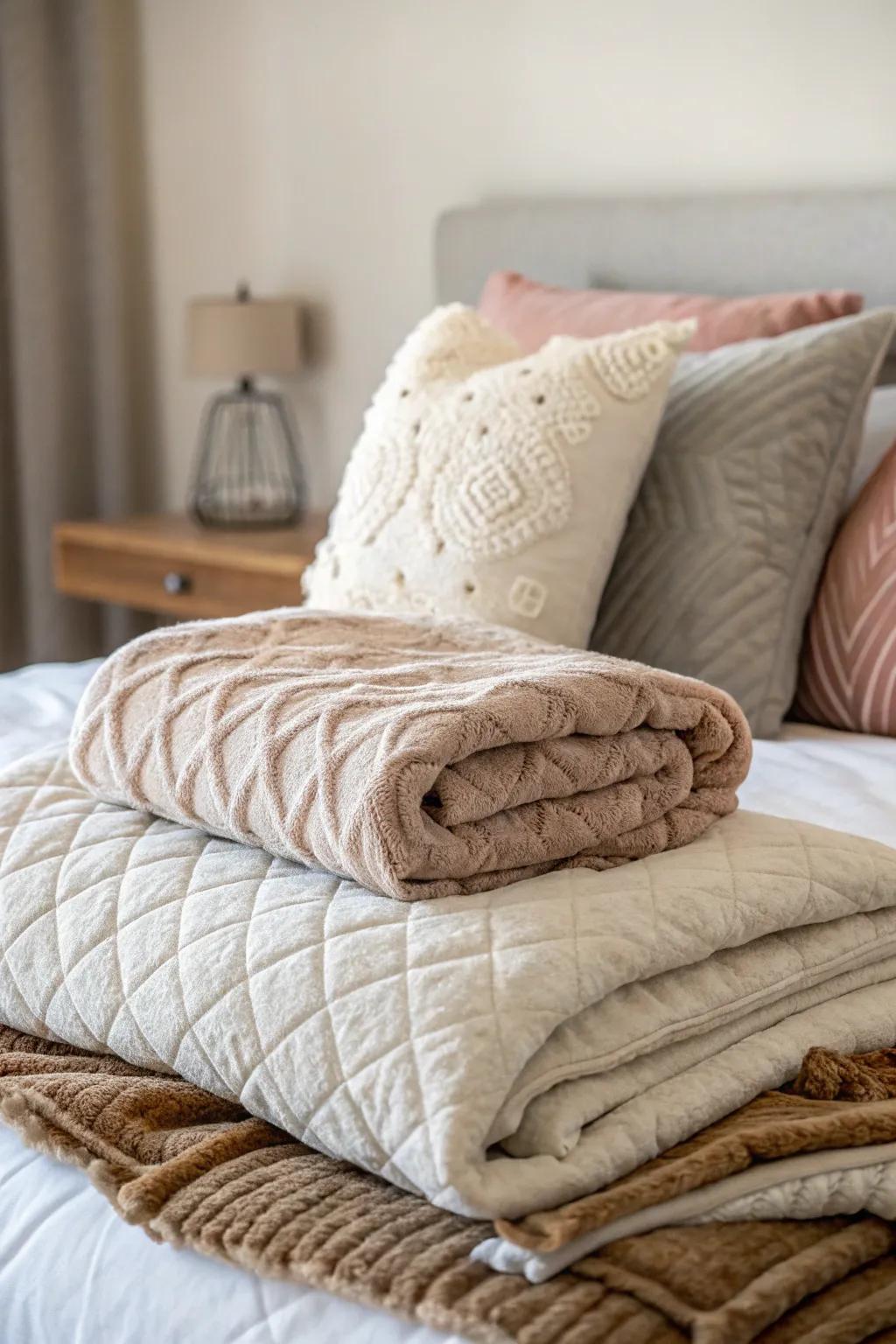 Blended textures contribute warmth and ease, turning your bed into an ideal cozy haven.