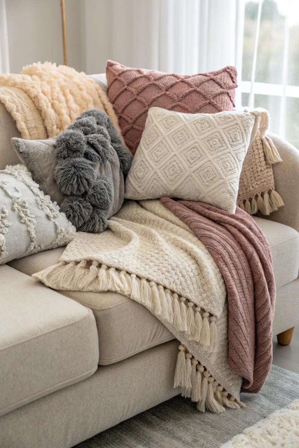 Layered textiles establish an inviting and comfortable ambiance.