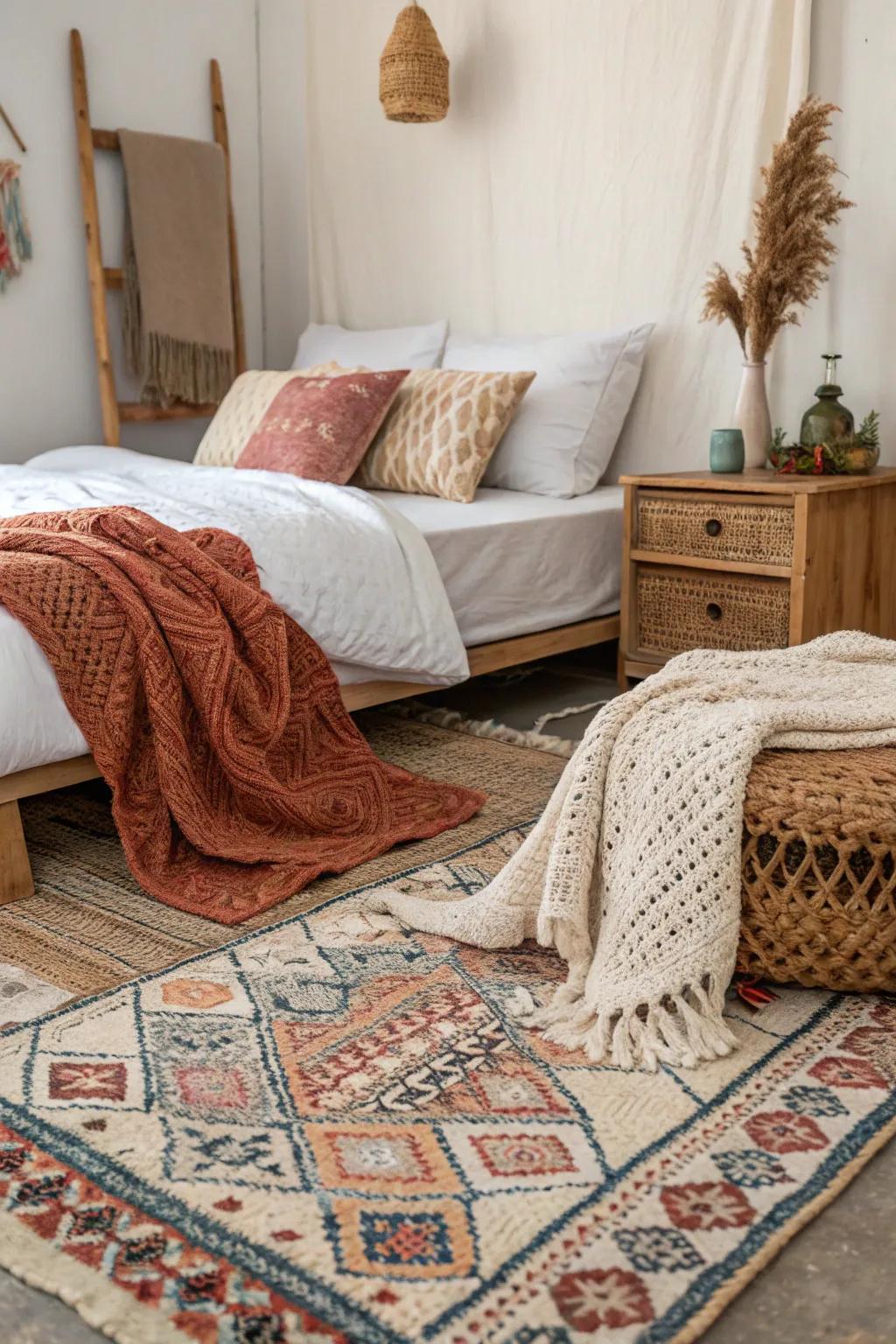 Layered textiles add warmth and character to small bedroom settings.