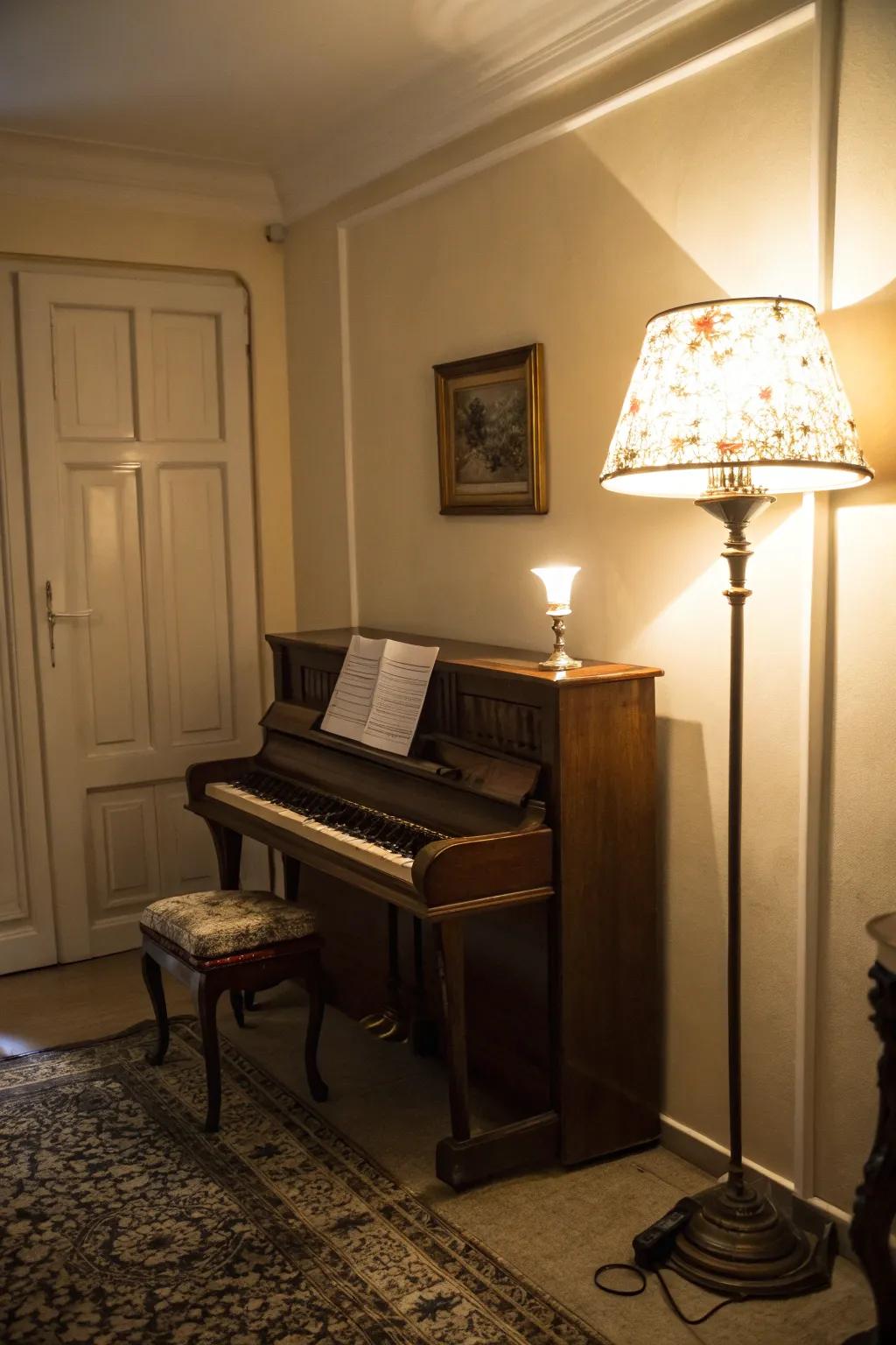 Delicate lighting heightens the warm ambiance.