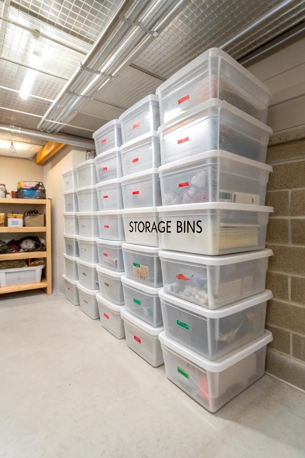 Clear bins make it easy to find what you need at a glance.