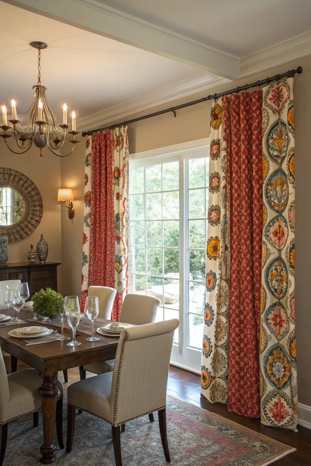 Daringly patterned draperies can become a centerpiece in any space.