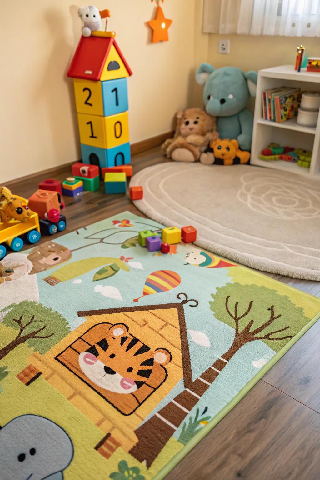 Share joy through a cartoon-inspired animal rug.
