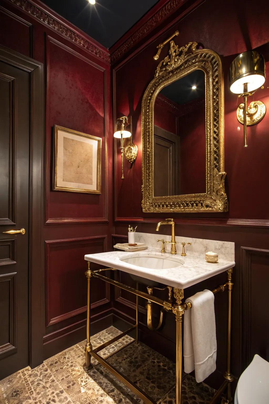 The interplay of deep crimson and gold emanates refinement and opulence.