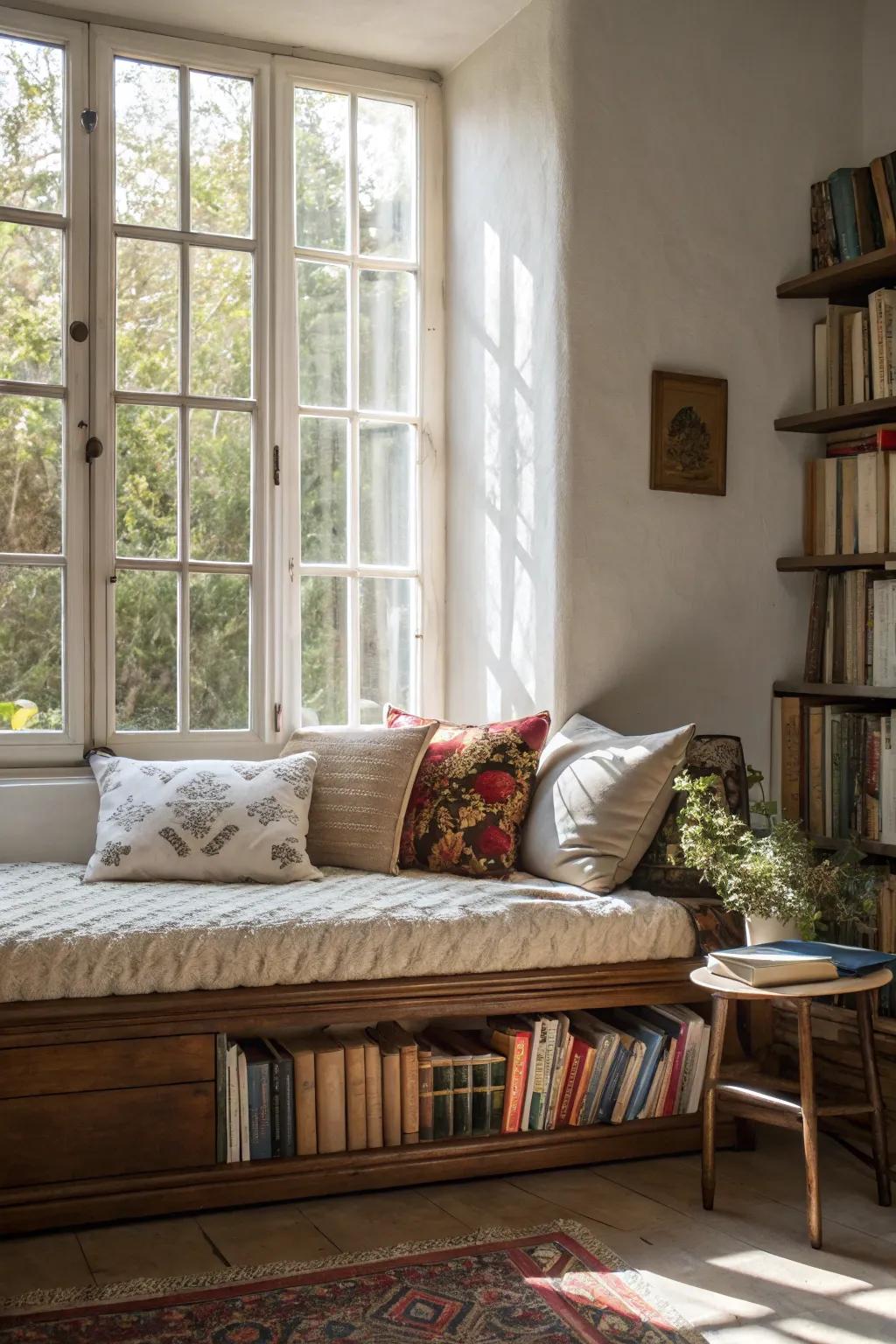 Daybed nestled by the window, creating a cozy reading nook