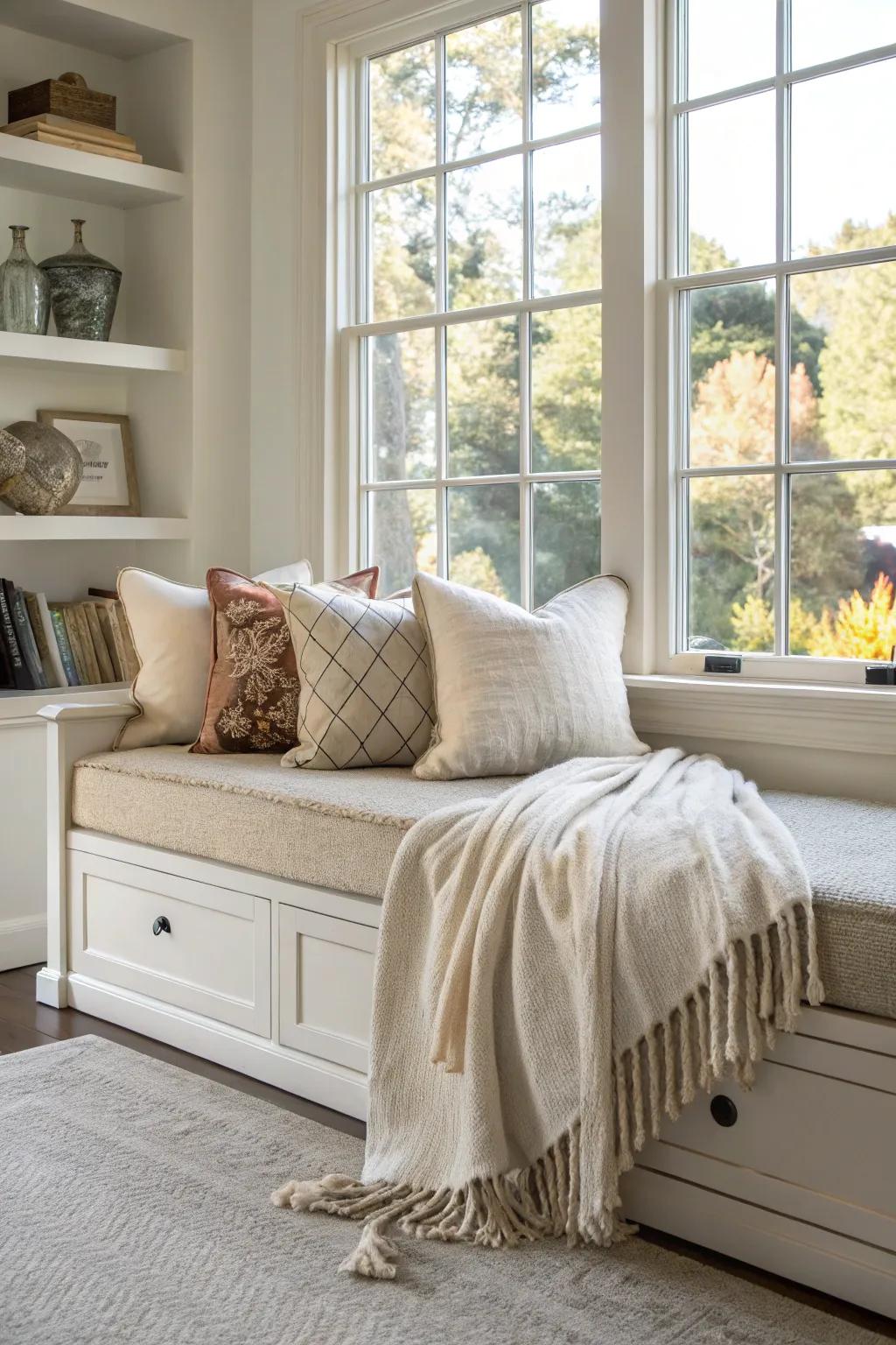 Create a peaceful retreat with a daybed placed in a window nook.
