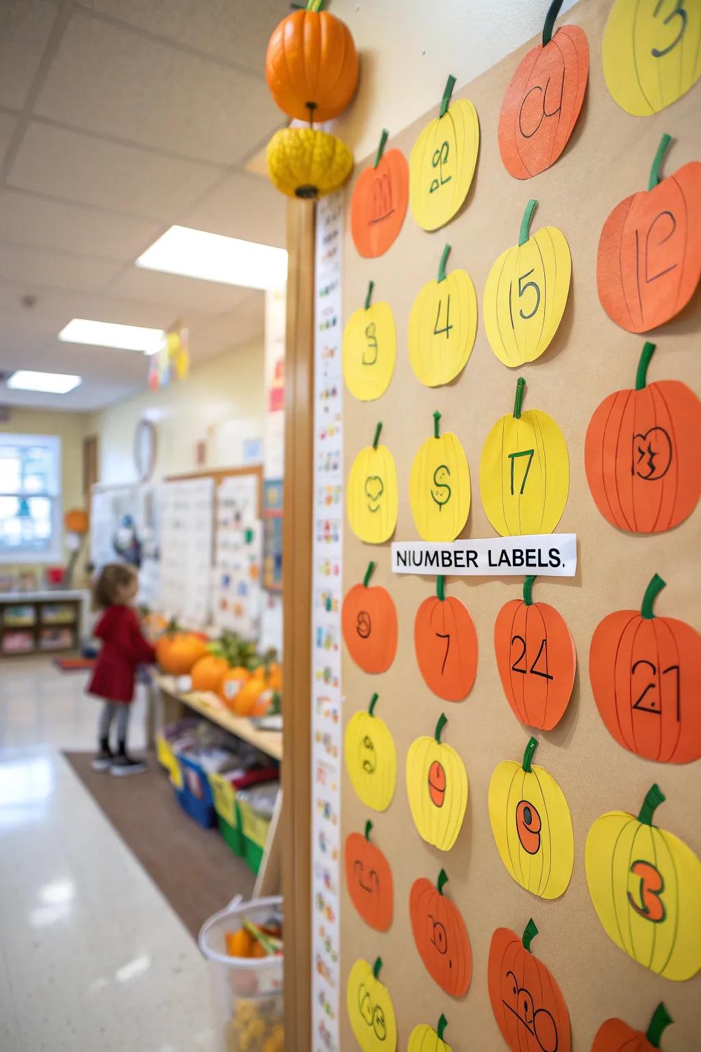 A Pumpkin Number Meadow board showcasing numbered pumpkins.