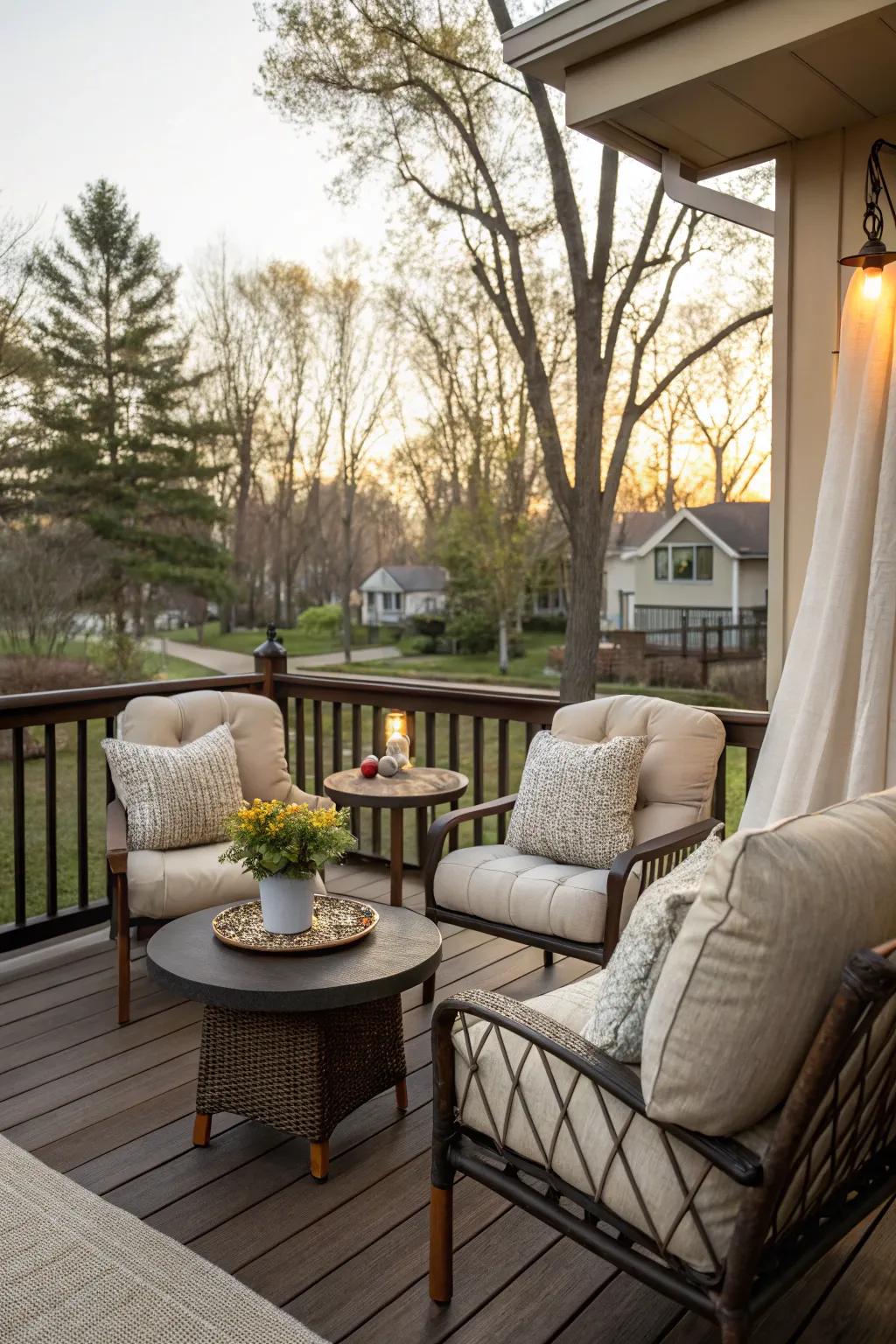 Create a relaxing oasis with cozy outdoor furniture.