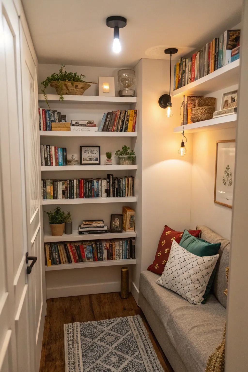 Make good use of wall area with high shelving.