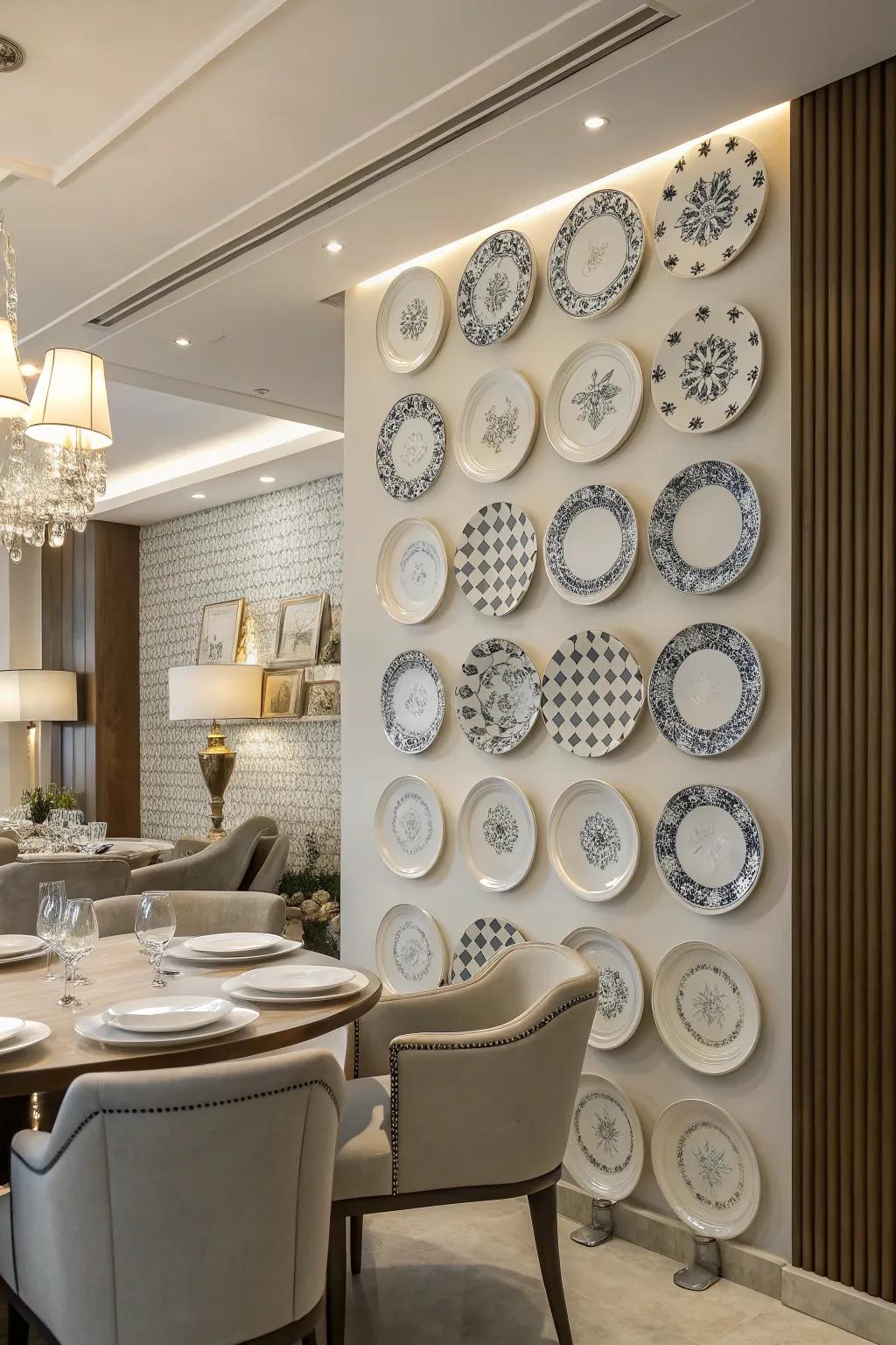 A structured arrangement of discs instills symmetry and equilibrium in the ambiance.