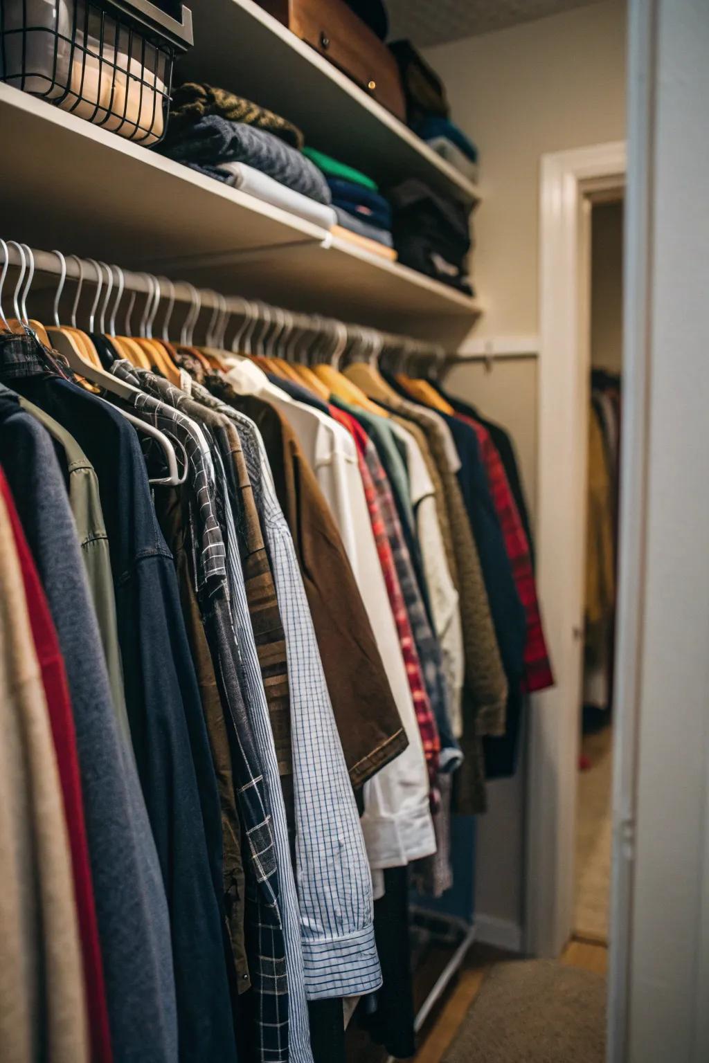 Increase your hanging space twofold with thoughtful rod arrangements.