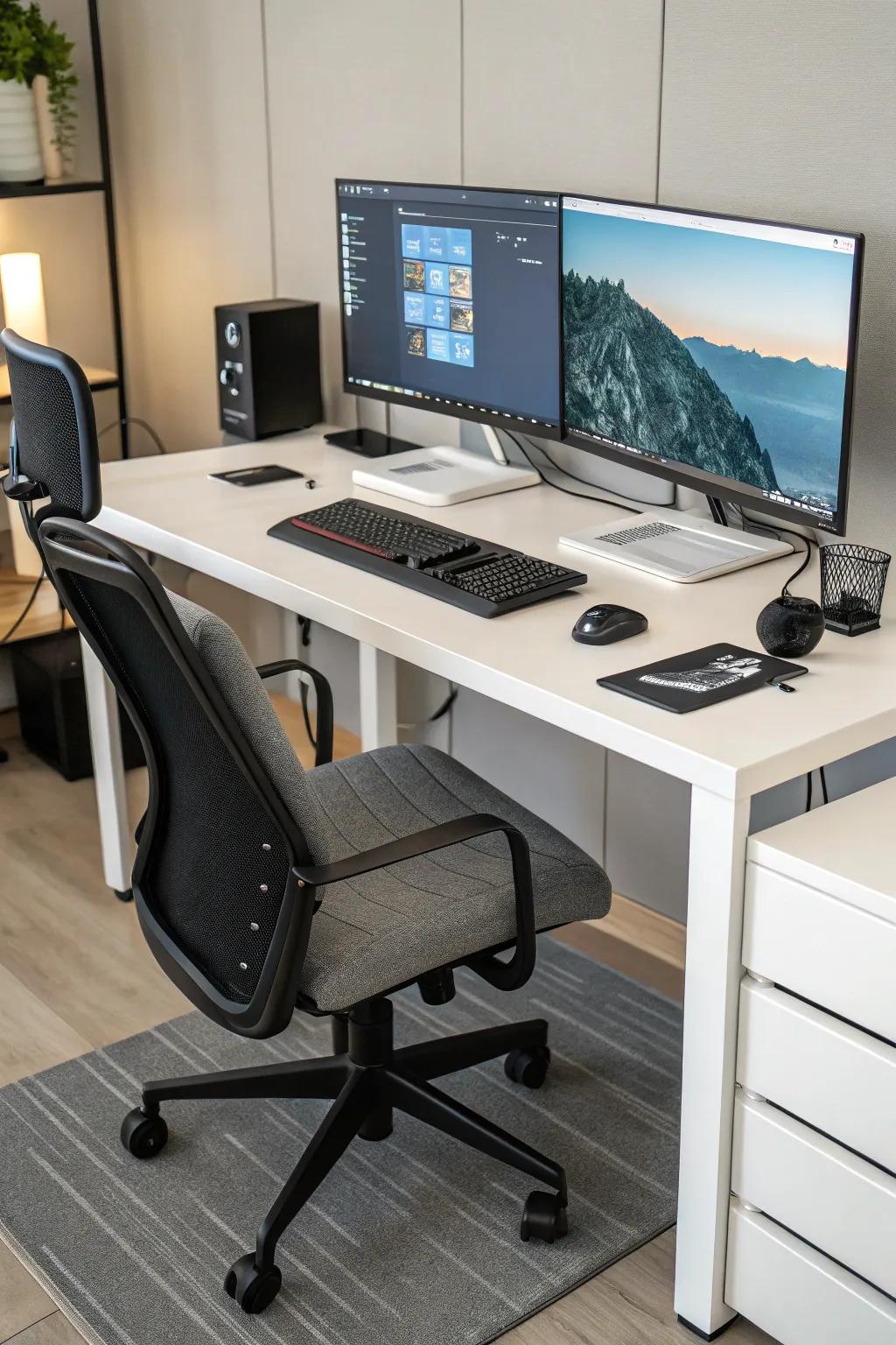 Elevate productivity with a dual monitor configuration.