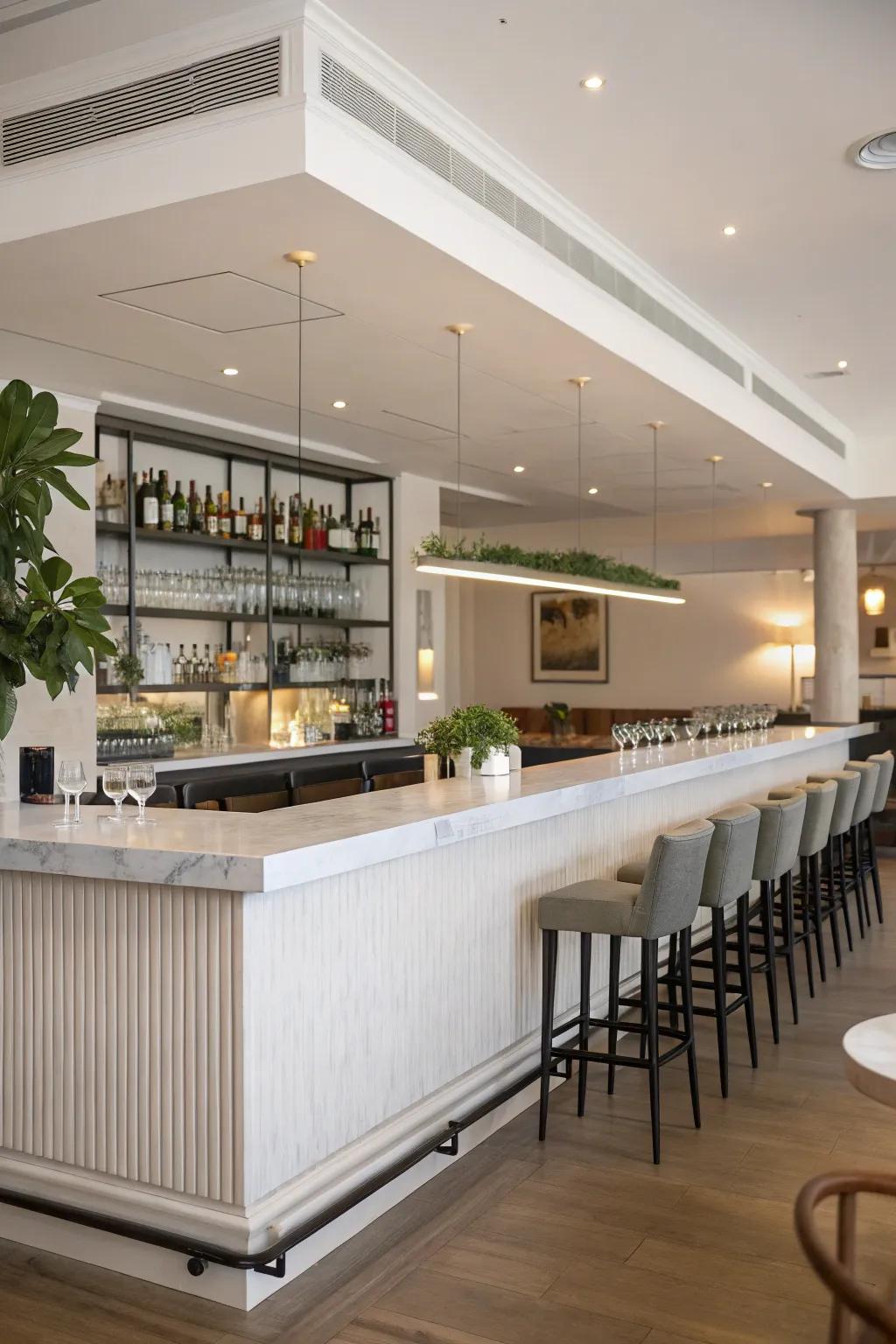 A minimalist bar design keeps things sleek and stylish.