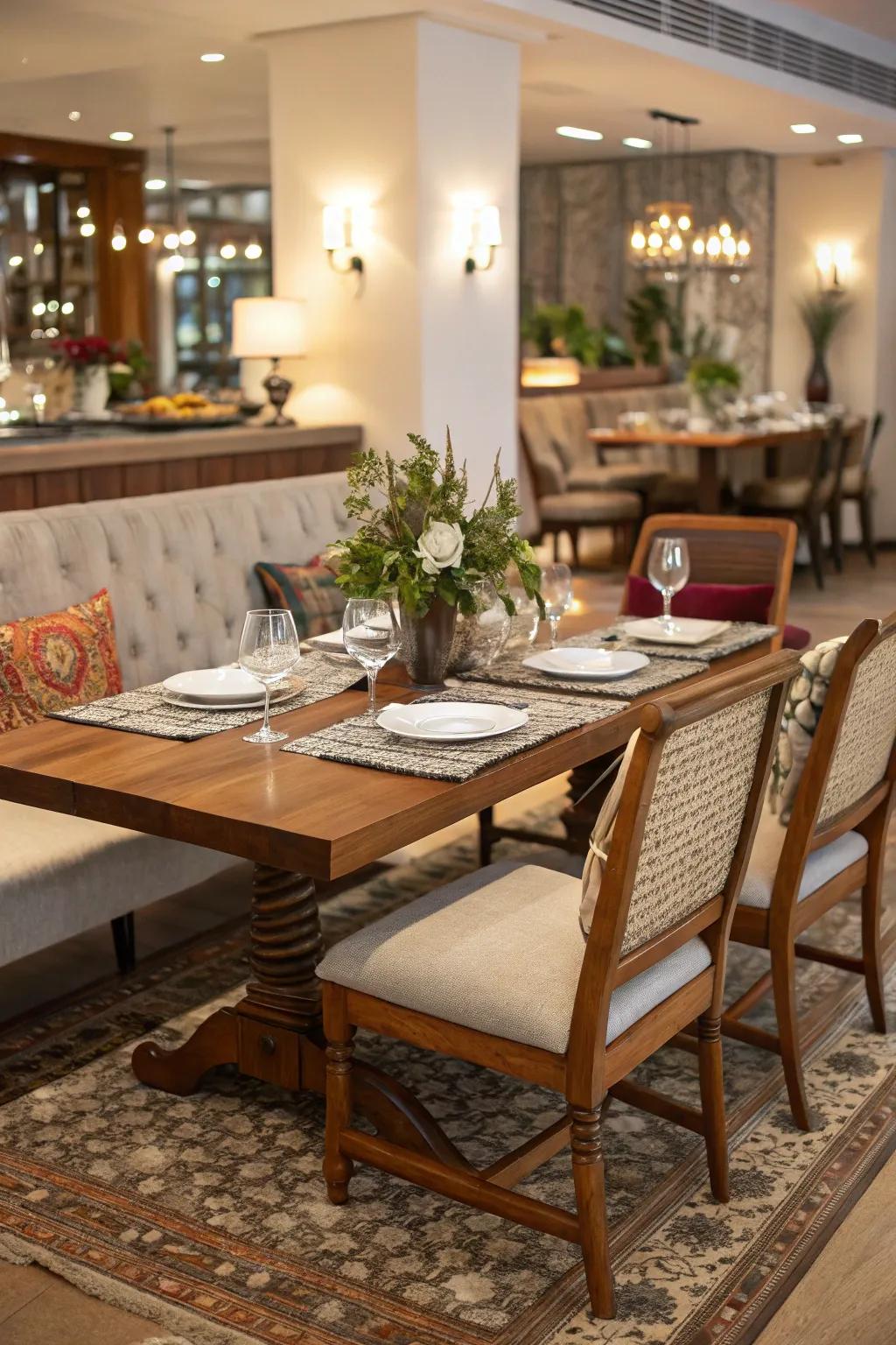 Combining different seating designs introduces an unusual flair to your dining space.