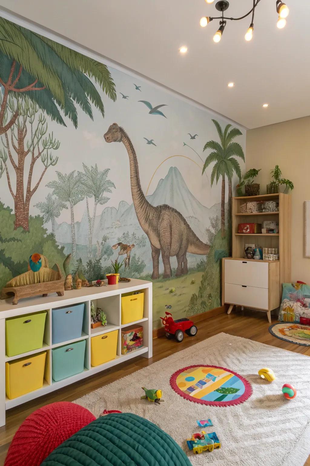 A mesmerizing dinosaur mural that makes prehistoric adventures a part of daily life.