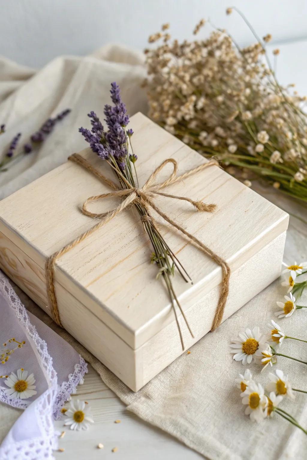 Embrace the essence of nature with this handmade woodland-inspired gift box, where understated charm encounters refinement.