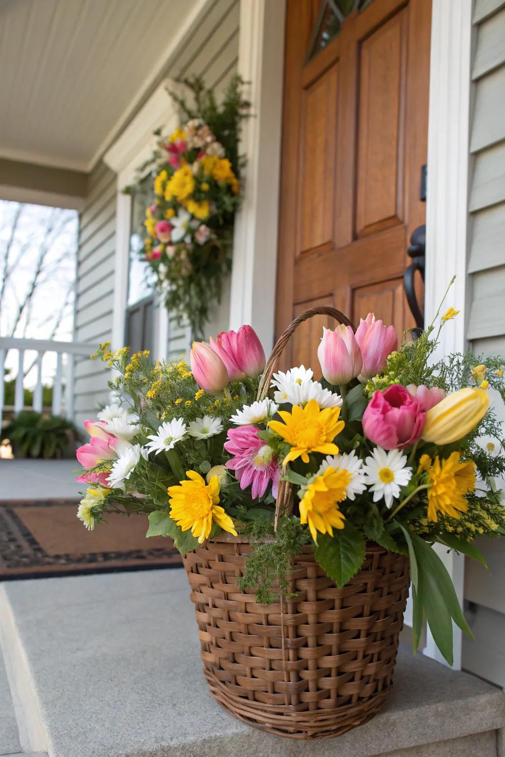 Brighten your entrance with seasonal floral arrangements.