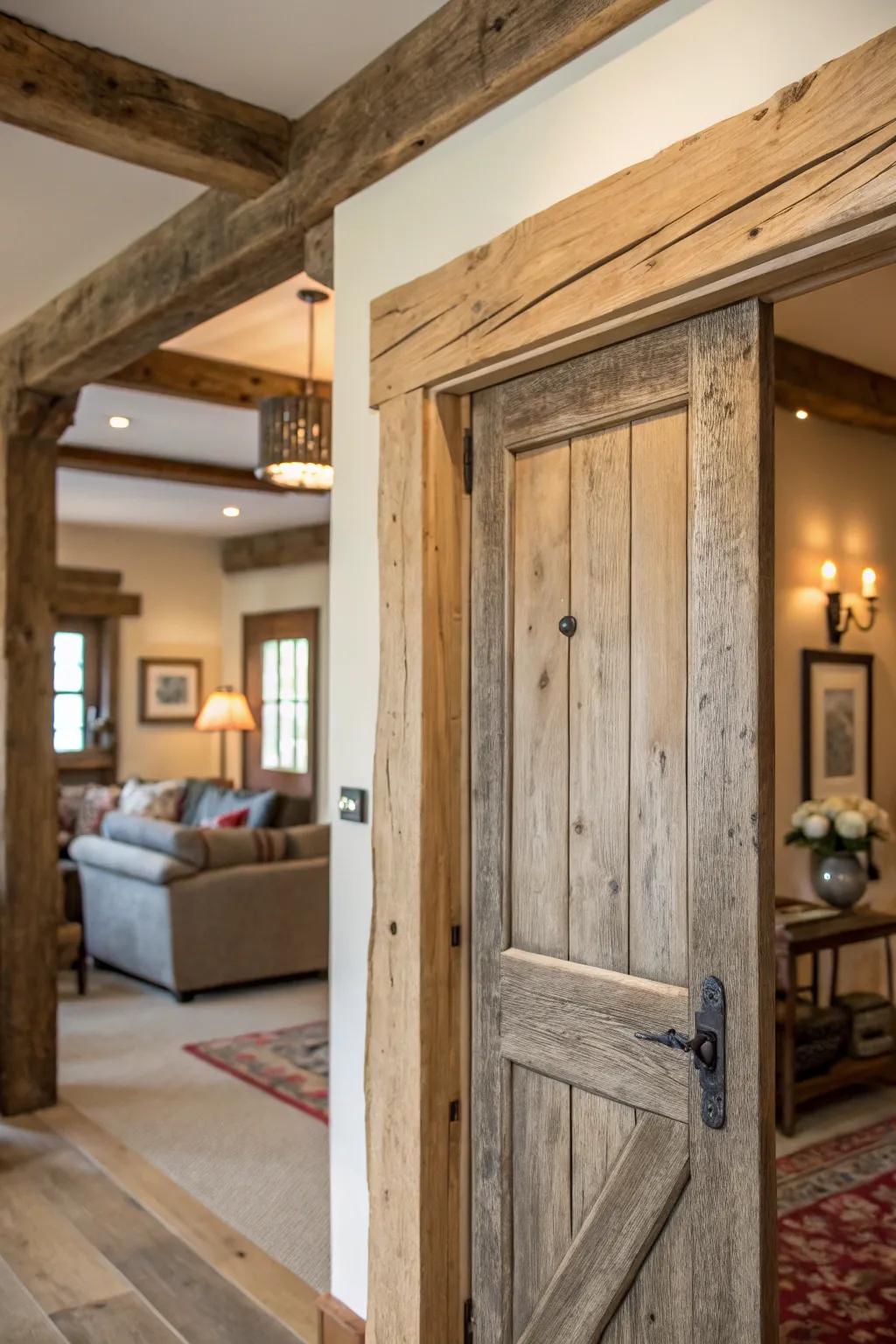 Country wood door frames add warmth and charm to a welcoming farmhouse design.