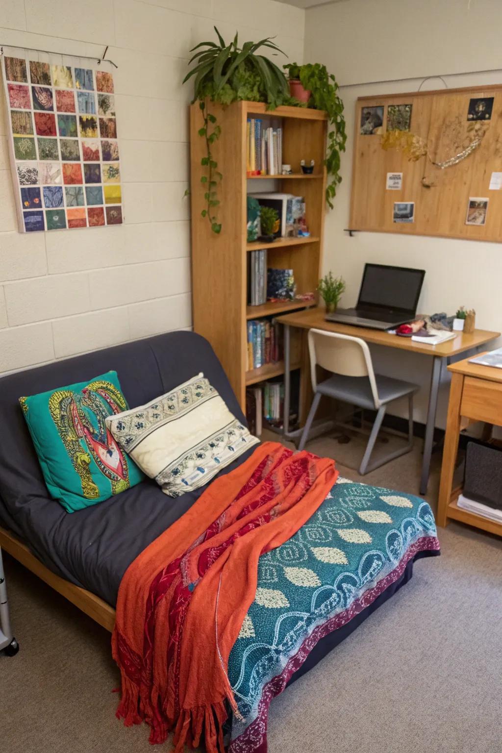 A changeable sleeper that is great for both sitting and sleeping in small dorm rooms.