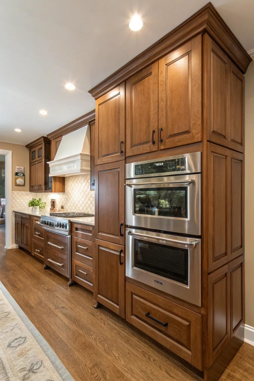 A uniquely angled double oven enclosure, transforming a forgotten corner into a captivating element of your kitchen.
