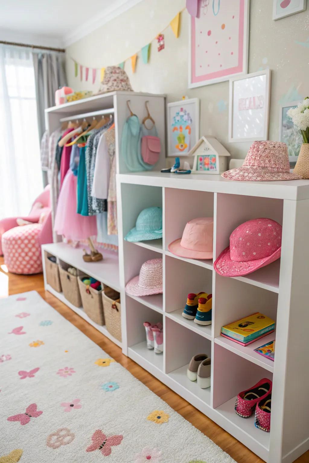 Having organized cubbies makes storing accessories easy.