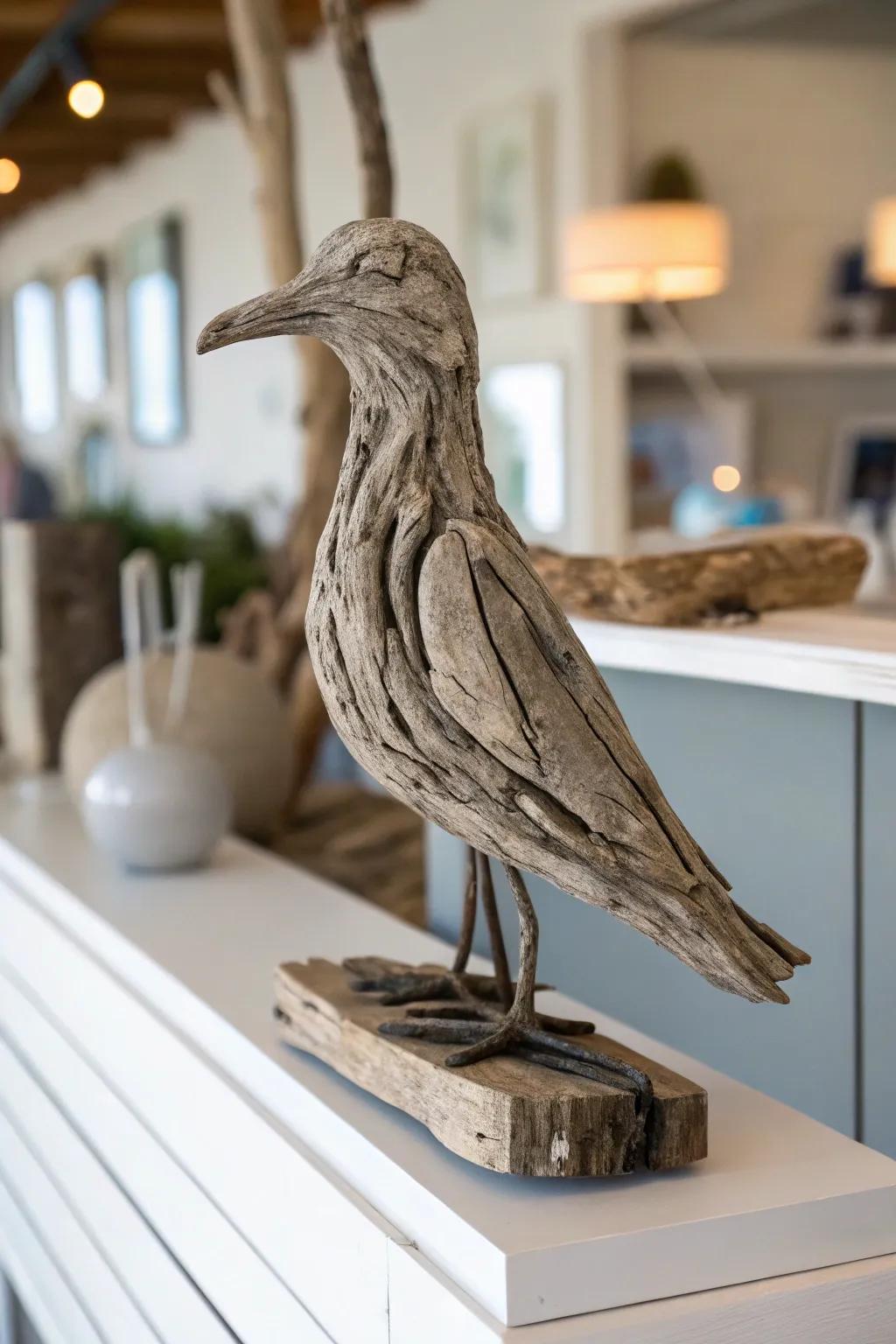Driftwood art pieces add artistic flair to your decor.