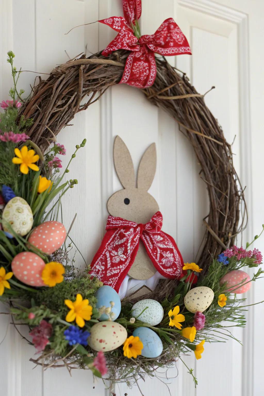 Surrender to the spell of Easter with a free-spirited kerchief bunny wreath!