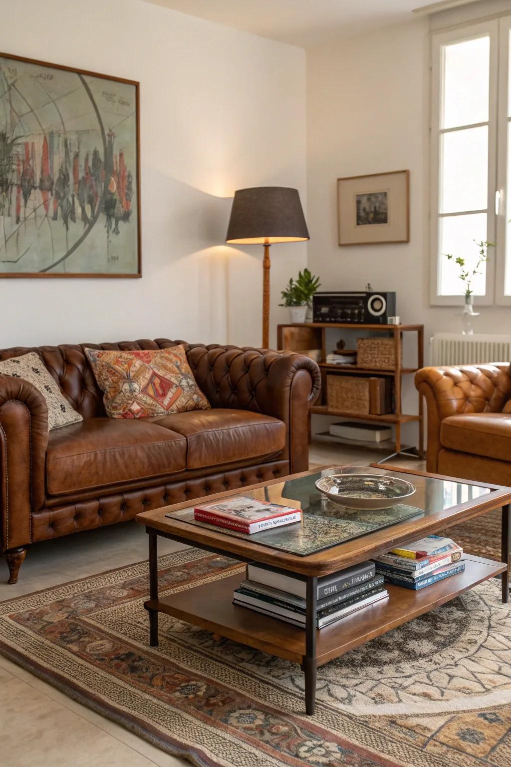 A living area showcasing a balanced mix of classic and contemporary furnishings.