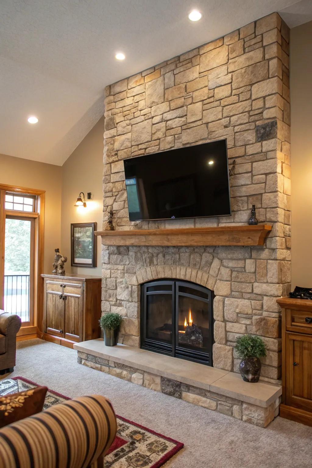 Contrast textures such as rock and timber for enhanced dimension and fascination.