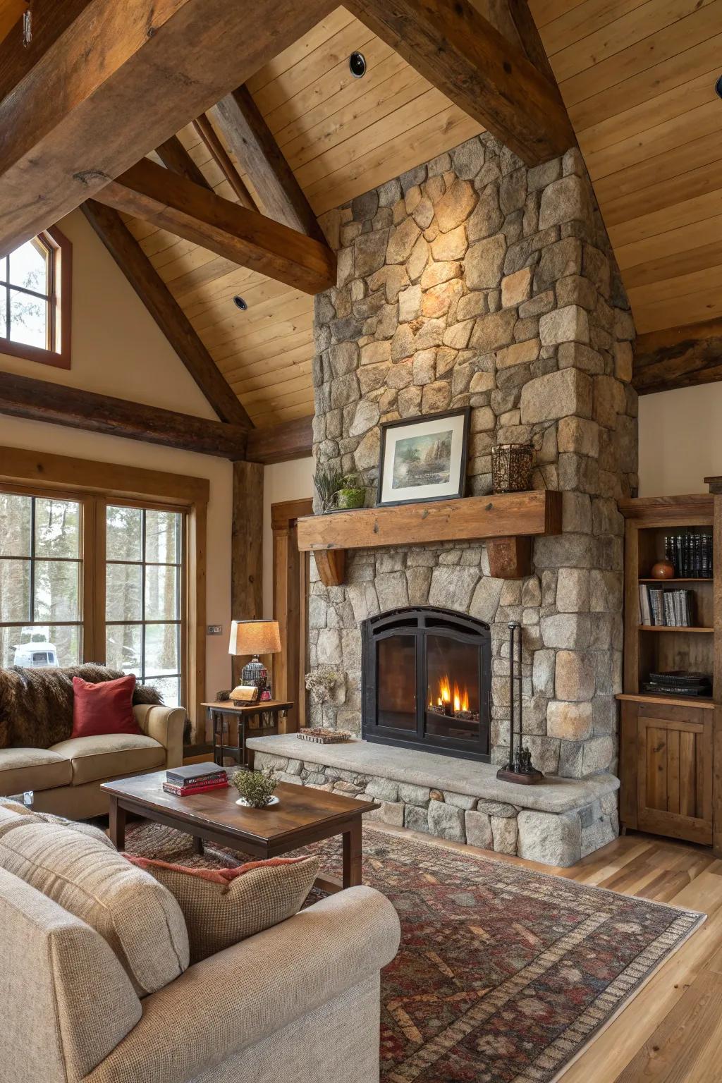 A rustic stone setting that invites the warmth of the countryside indoors.