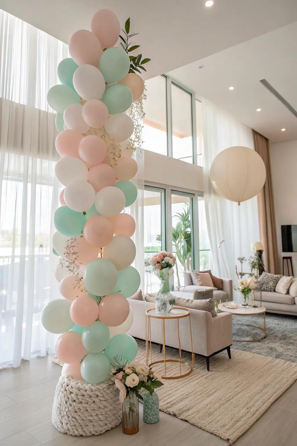 Sophisticated pastel balloon arrangement.