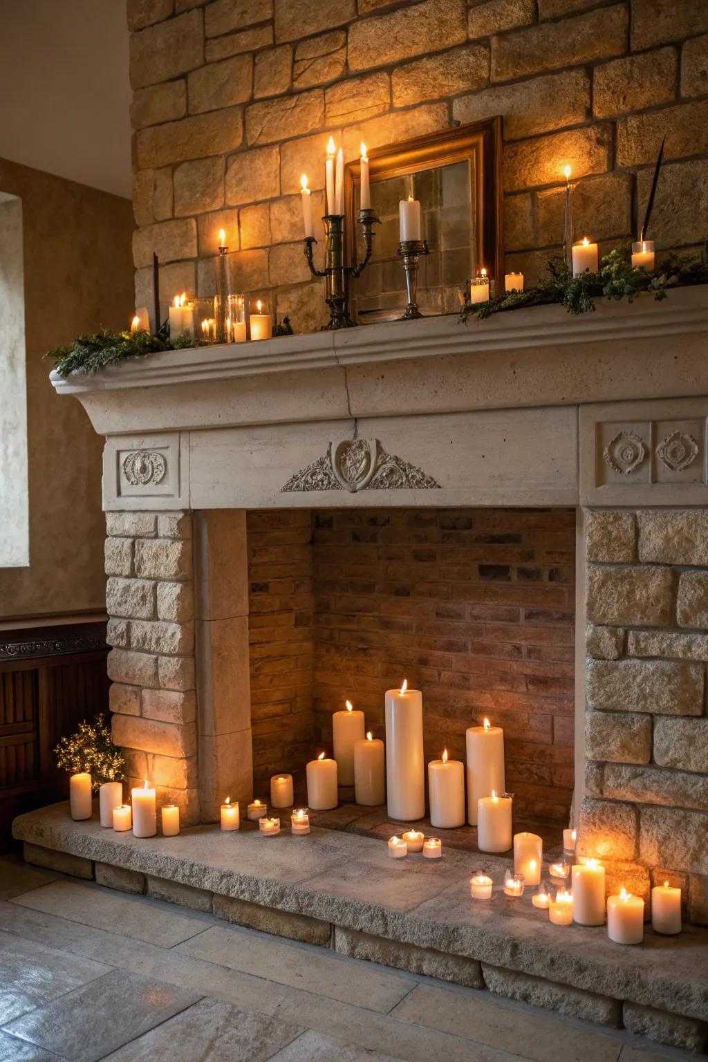 Produce an inviting ambiance through a light source-illuminated fireplace.