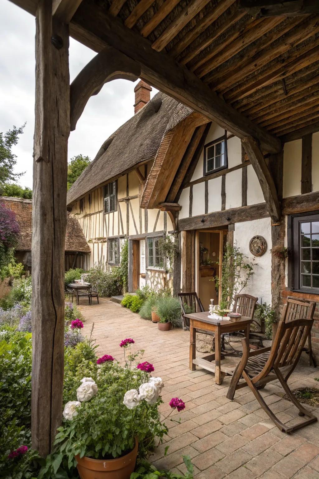 Wood beams and rustic furniture enrich a space with natural appeal.