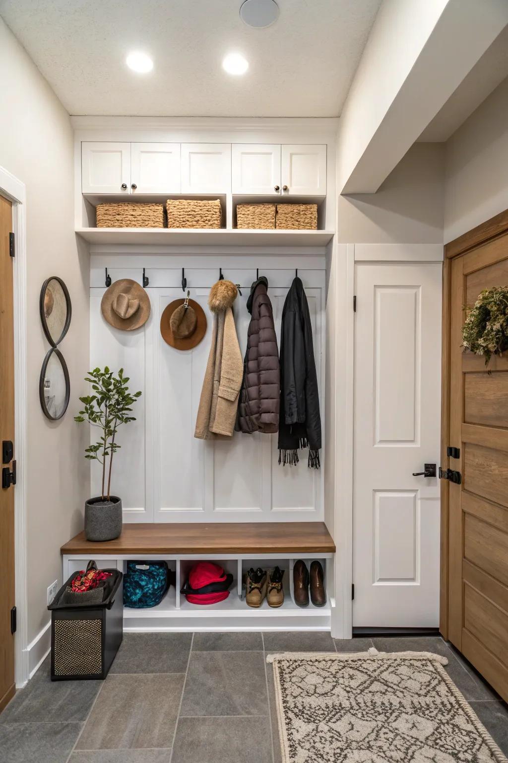 Hangers and fixtures provide effortless access to everyday items.