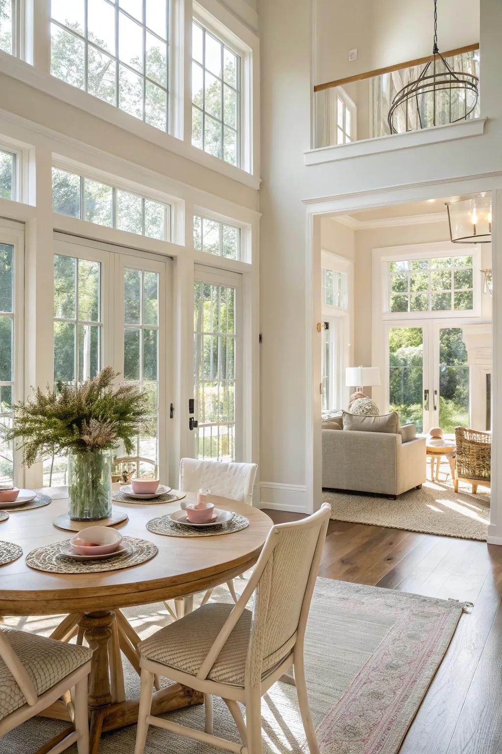 The combination of natural light and a light color palette evokes a sense of airiness and openness.