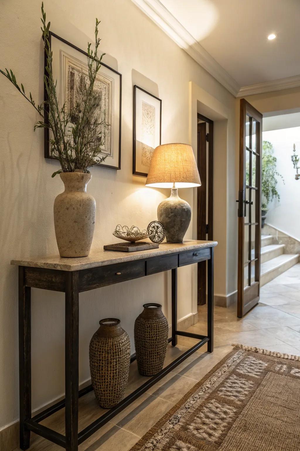 Skinny console surfaces optimize space without compromising design.