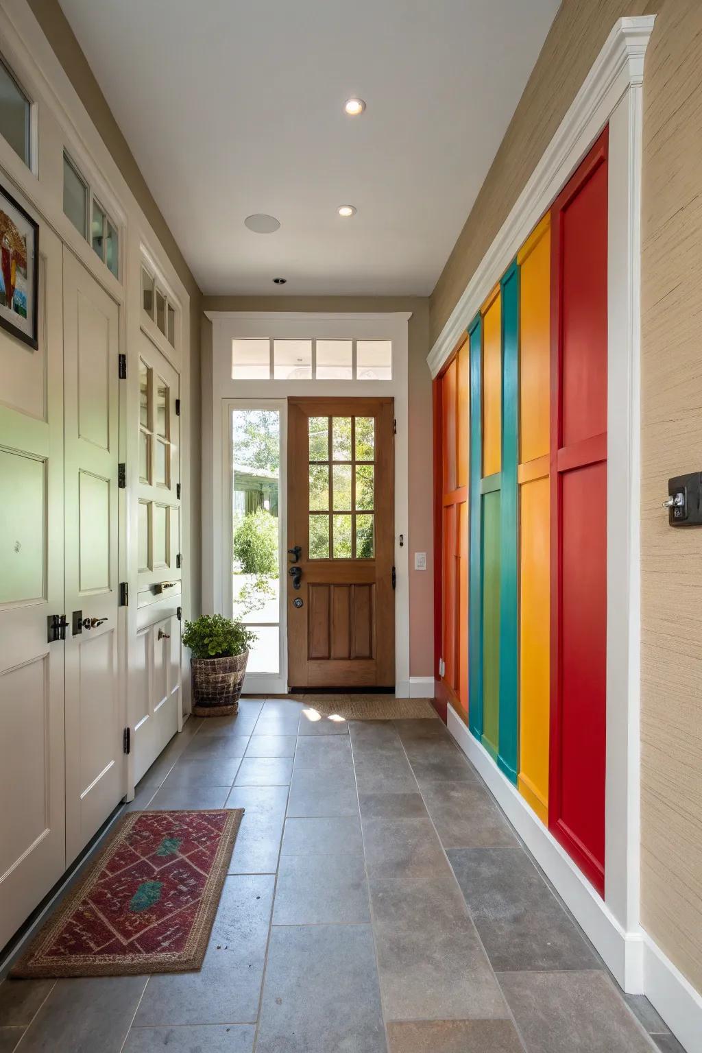Create an impression using striking colored paneling.