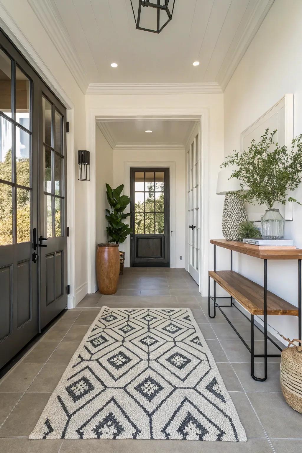 Modern symmetrical patterns inject vitality and panache into any entryway.