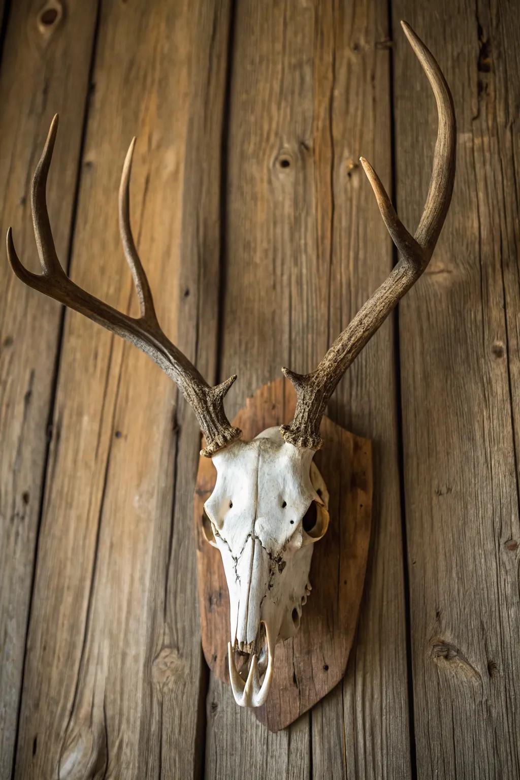 An unaltered timber context accentuates the deer skull's elegance.