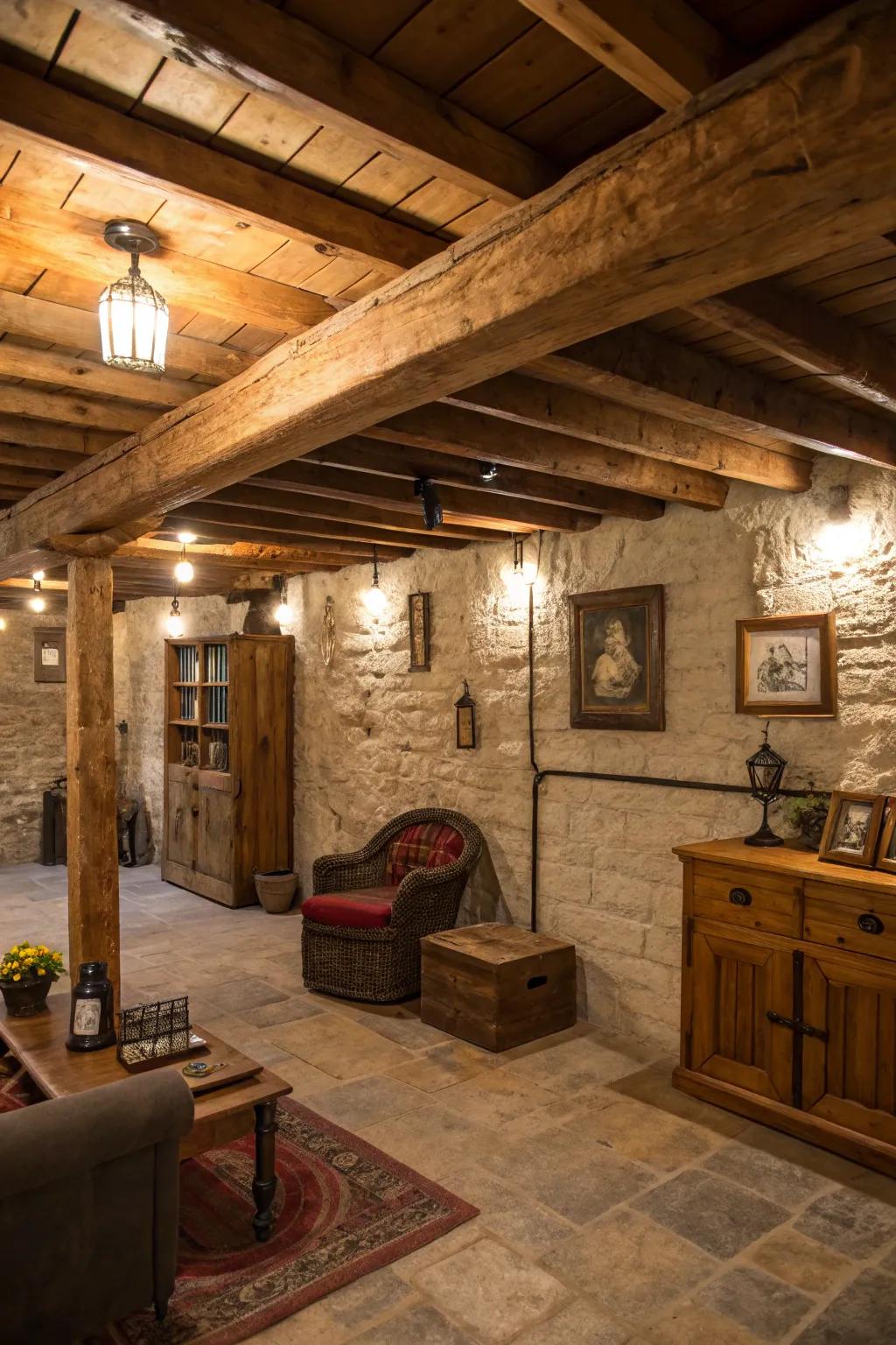 Wooden beams create a warm and inviting atmosphere.
