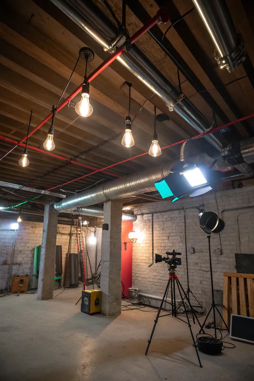 Imaginative lighting can morph your basement's bare ceiling into a stunning centerpiece.