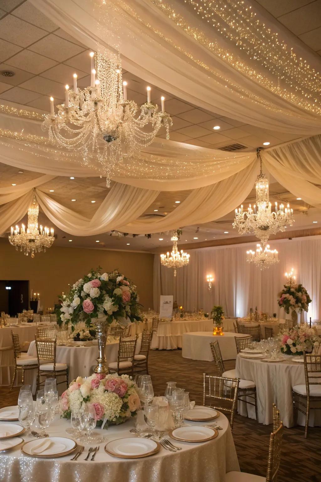 Transform any area into a spectacular venue with ceiling hangings.