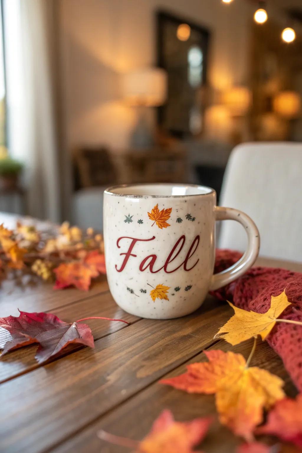 Mug featuring an inspiring autumnal quote.