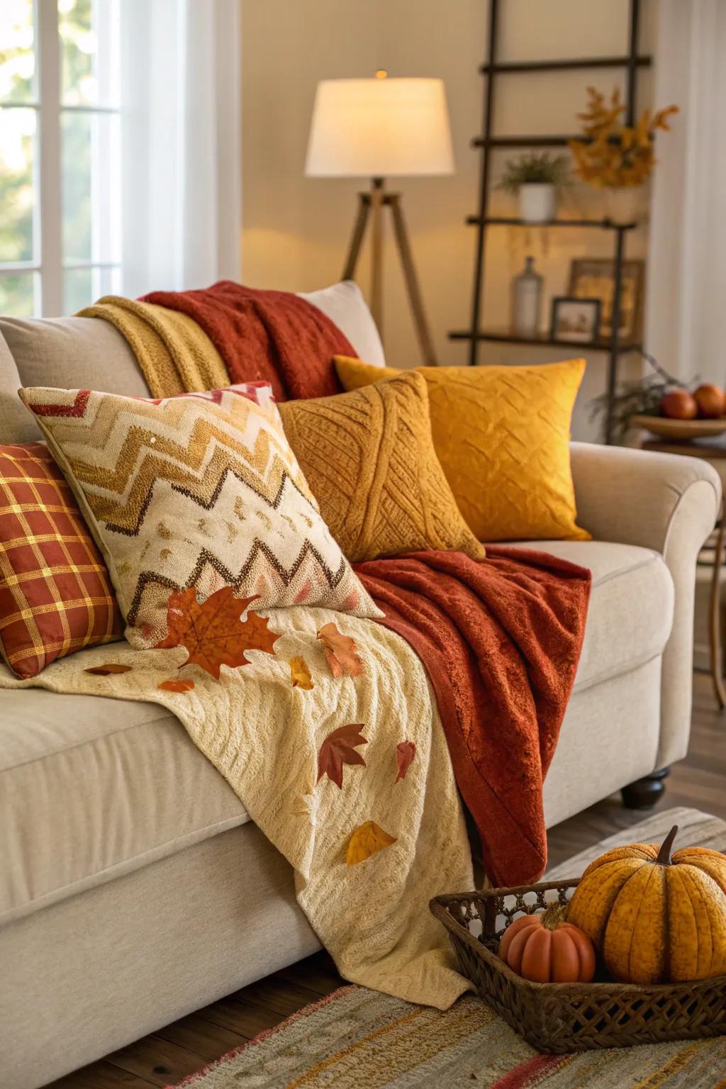 Layering textiles is an easy way to enhance the cozy factor of your living room.