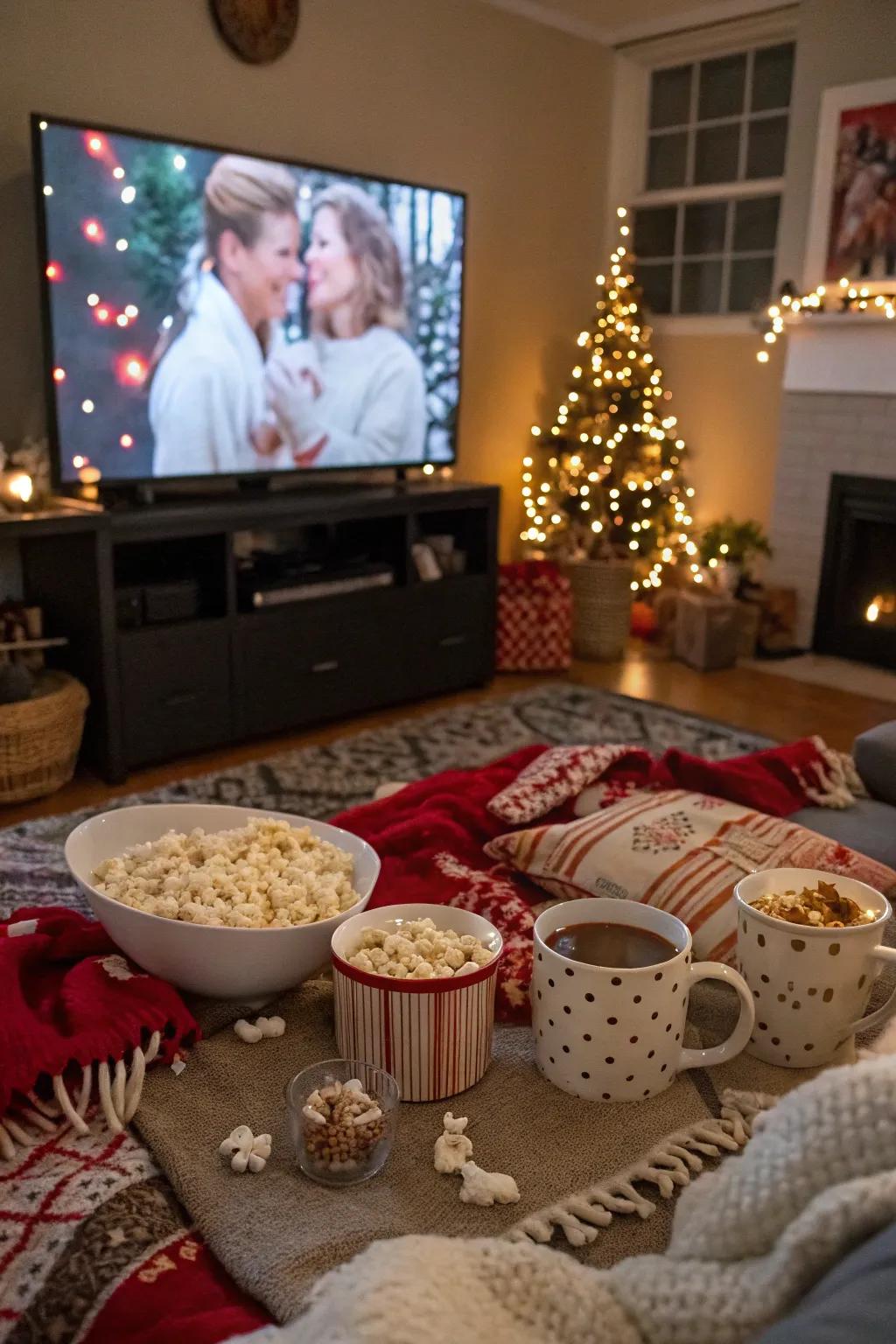 Immerse yourselves in a heartwarming Christmas movie marathon with loved ones.