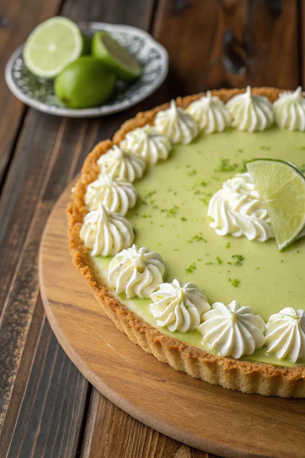 Delicate cream swirls introducing a soft nuance to this pie.
