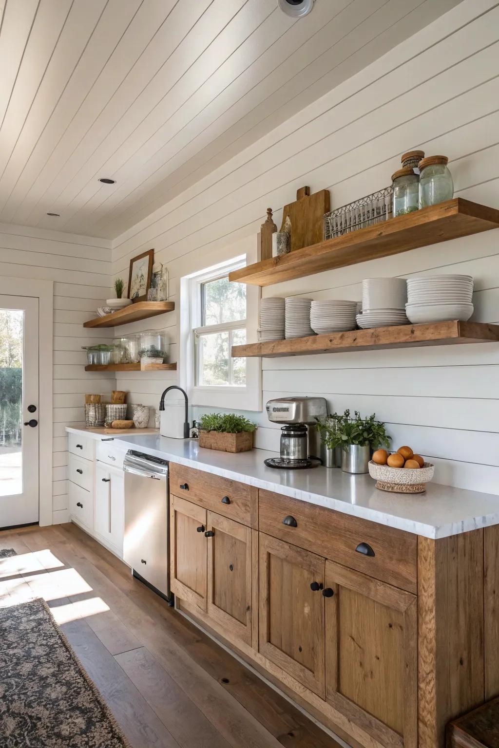 Shiplap adds immaculate countryside charm to your culinary space.