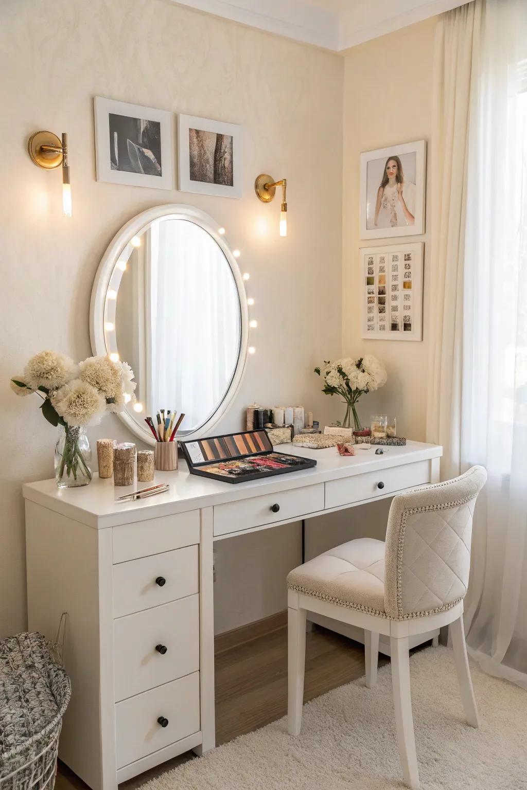 A neutral color scheme delivers a soothing foundation for your daily regimen.