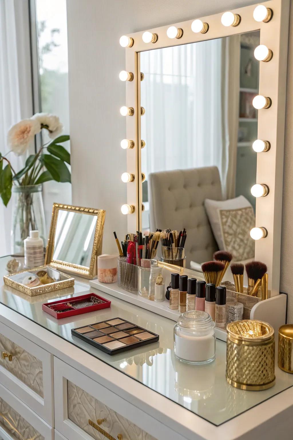 An elegant vanity area, ideal for cosmetic rituals.